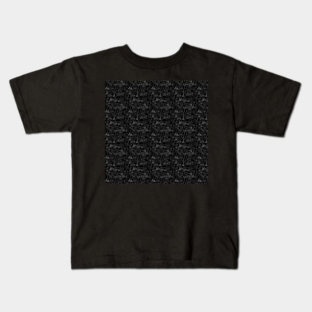 Cats and Ghosts Pattern - Black and White Kids T-Shirt by Neginmf